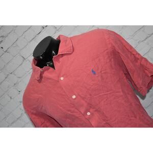Vintage Polo Ralph Lauren Camp Shirt Mens Size 2XL Loop Collar Linen Silk Pink